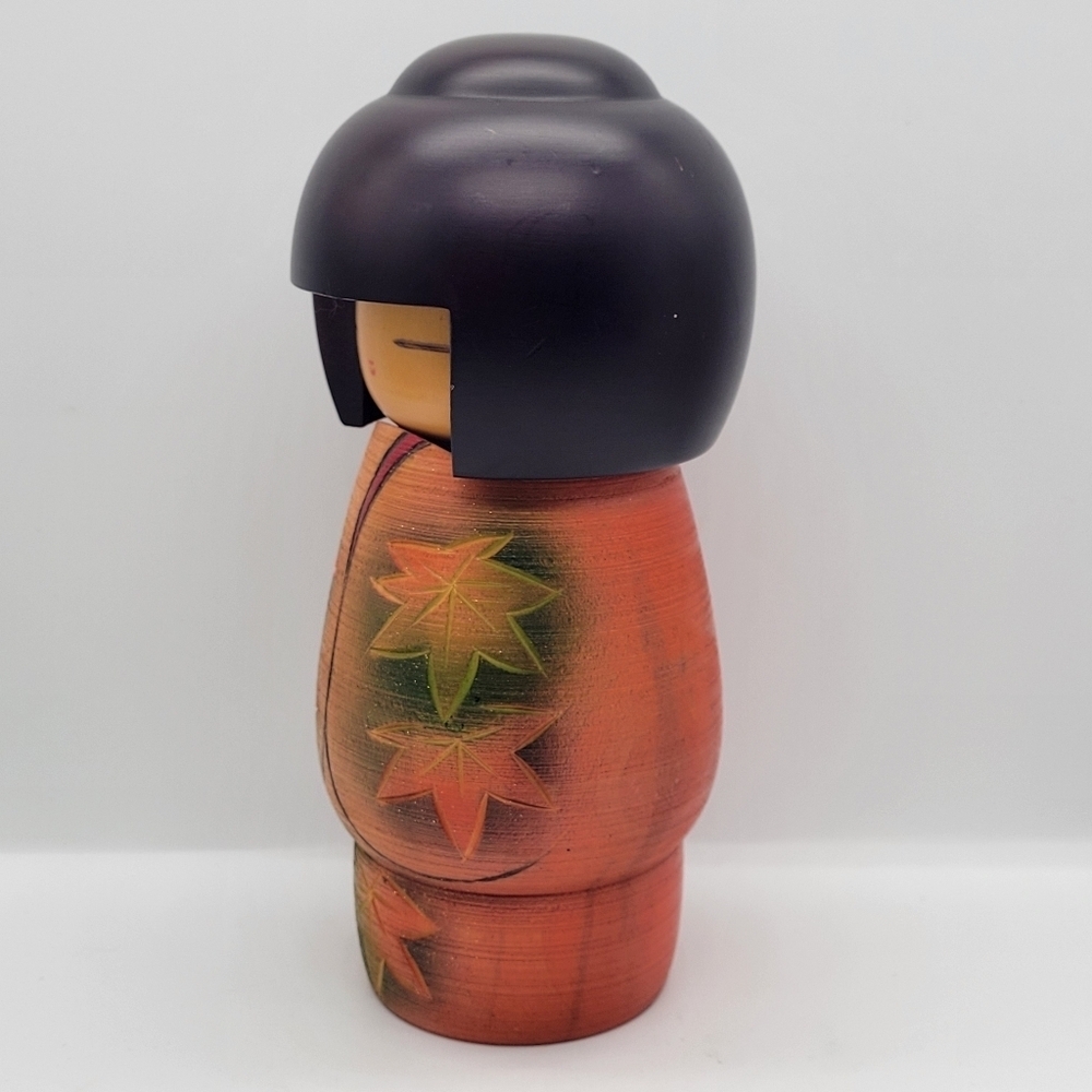 Wooden Doll with Autumn Leaves Seigaku Ando Kokeshi Doll | Approx. 8" VTG Rare - Picture 2 of 9